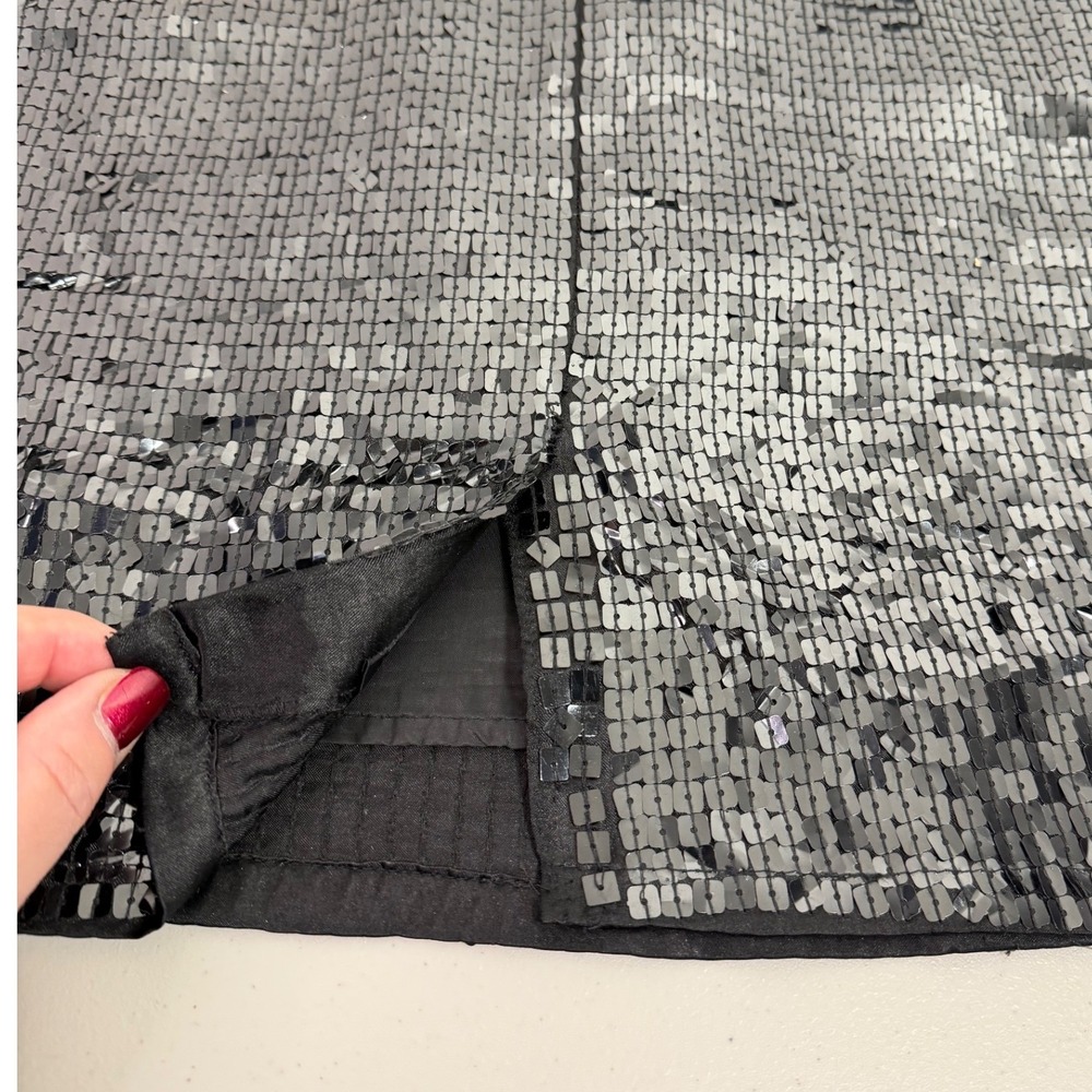 Boston Proper Black Sequin Lined Mini Skirt Party Occasion Festive Dance Size 12 - Picture 6 of 11